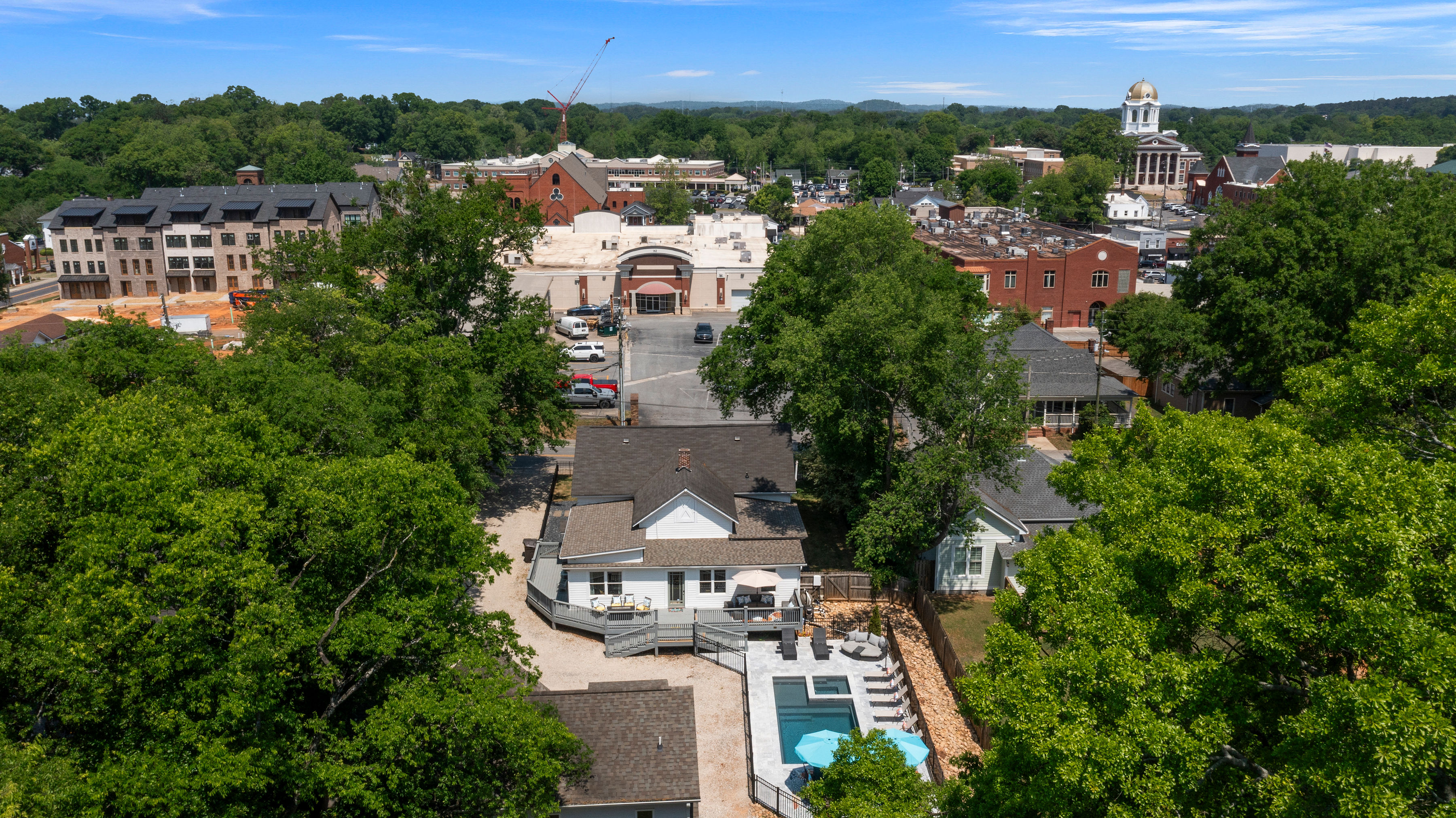 Aerial view of the manor and historic downtown